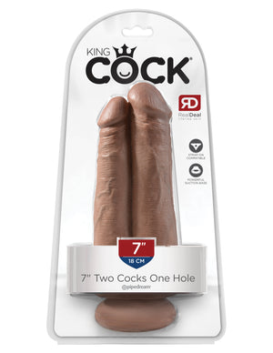 Tan King Cock 7" Two Cocks One Hole