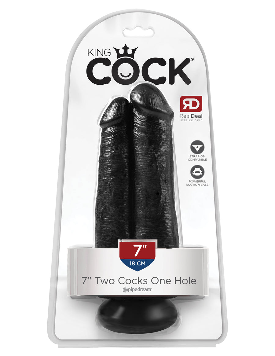 Black King Cock 7" Two Cocks One Hole
