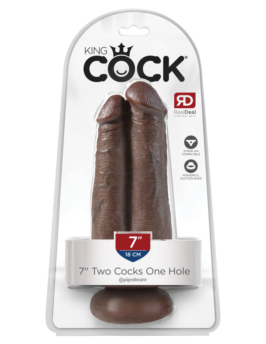 Brown King Cock 7" Two Cocks One Hole