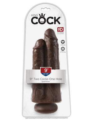Brown King Cock 9" Two Cocks One Hole