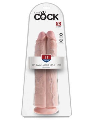 Flesh King Cock 11" Two Cocks One  Hole