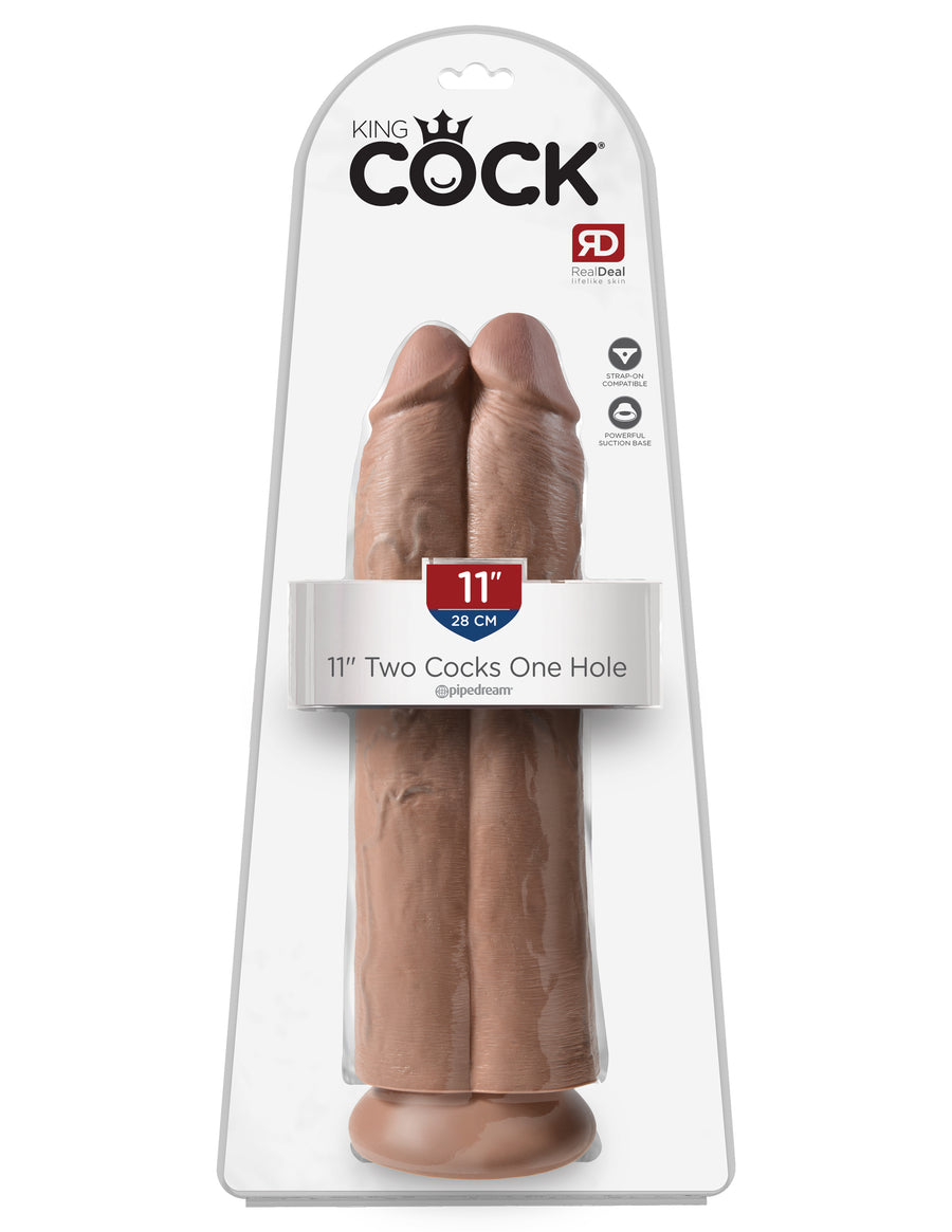 Tan King Cock 11" Two Cocks One Hole