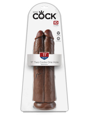 Brown King Cock 11" Two Cocks One Hole