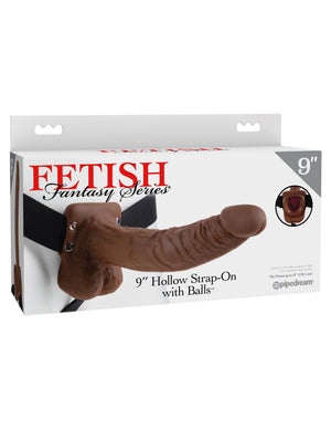 Fetish Fantasy Series 9" Hollow Strap-On with Balls - Brown