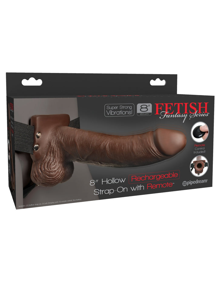 Fetish Fantasy Series 8" Hollow Strap-On with Remote - Brown/Black