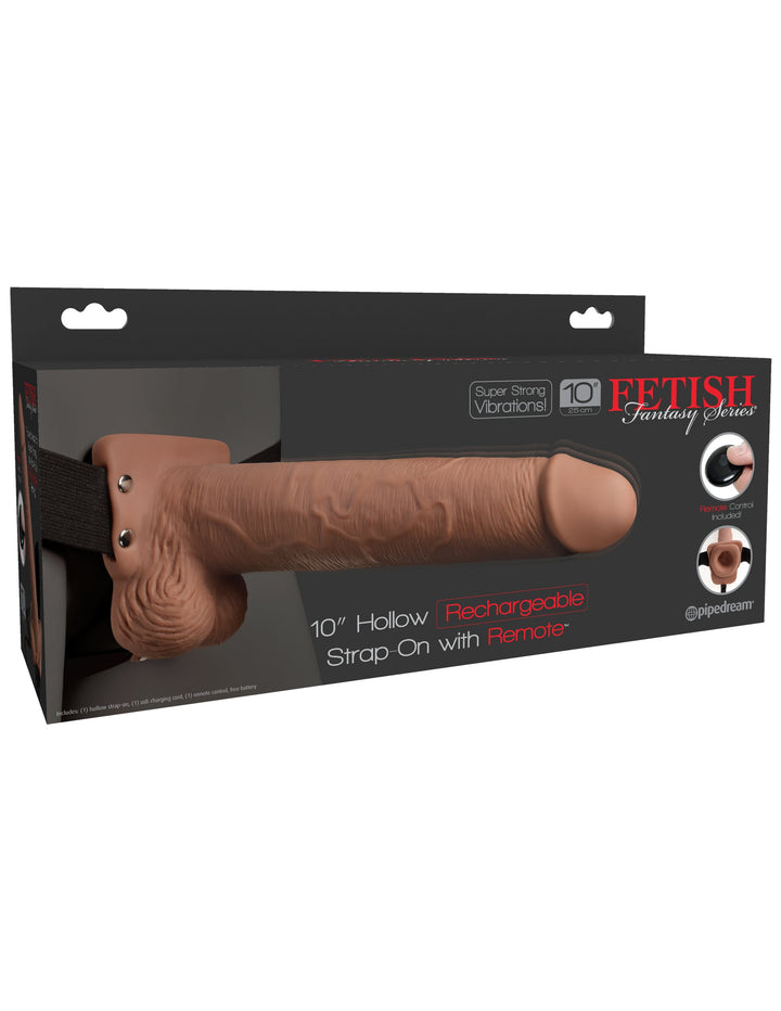 Fetish Fantasy Series 10" Hollow Strap-on with Remote - Tan/Black