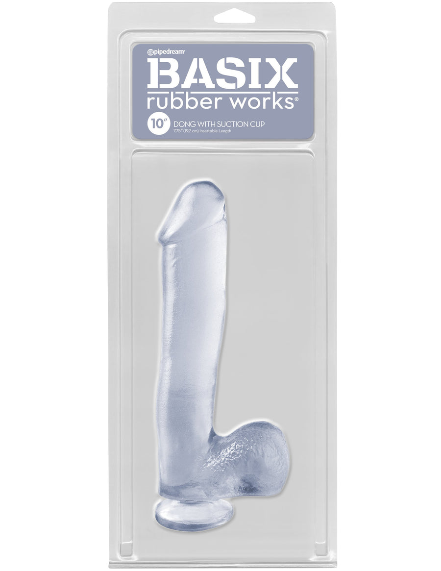 Basix Rubber Works 10" Dong with Suction Cup - Clear