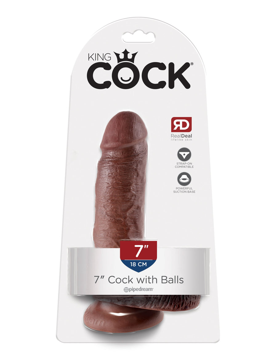 King Cock 7" Cock with Balls - Brown