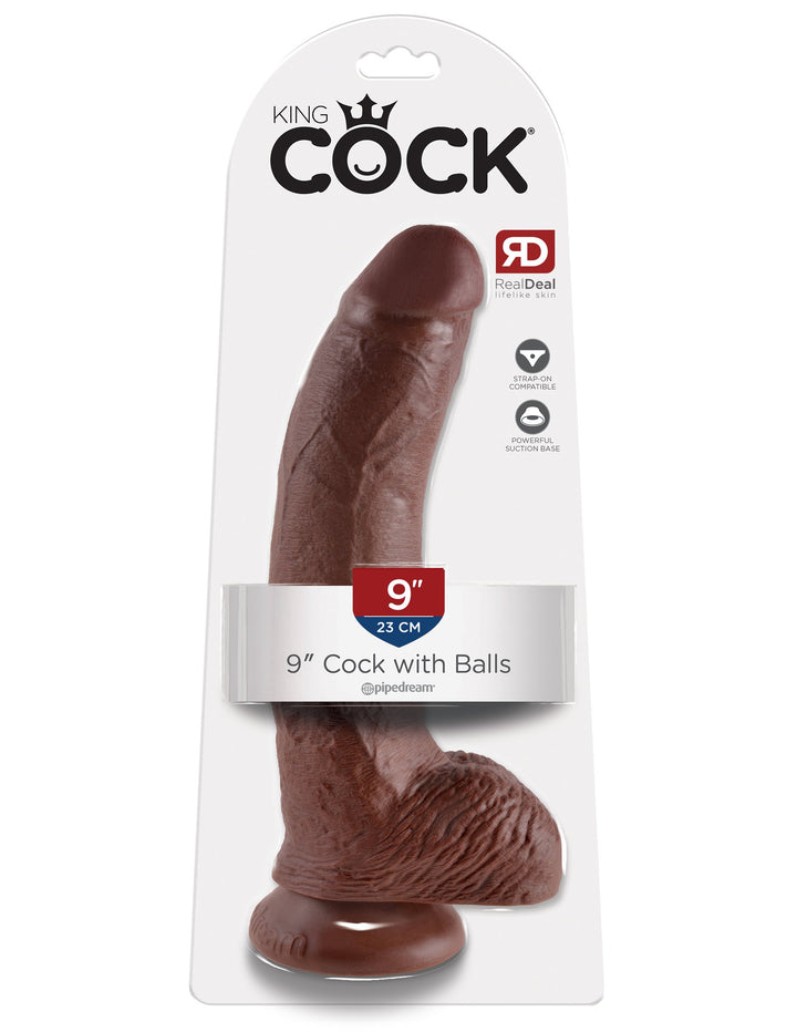 King Cock 9" Cock with Balls - Brown
