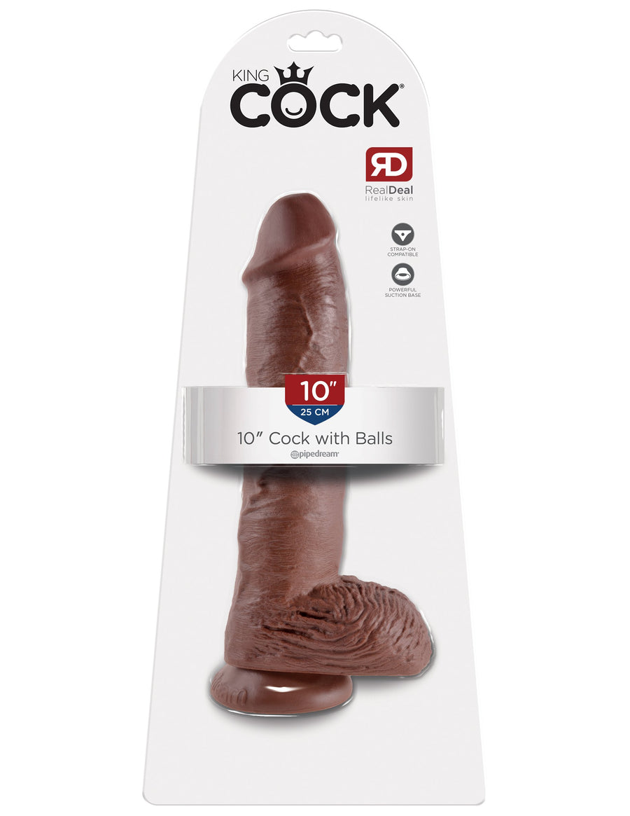 King Cock 10" Cock with Balls - Brown