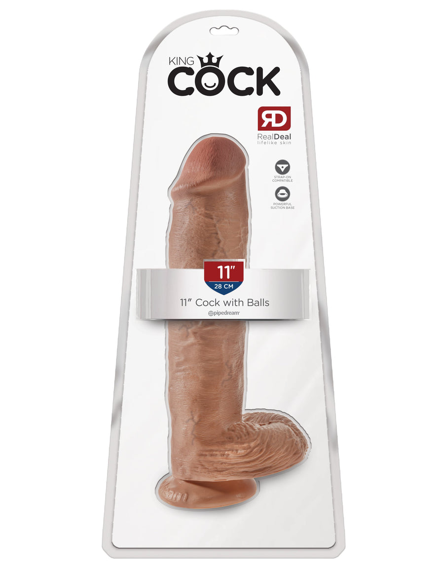 King Cock 11" Cock with Balls - Tan