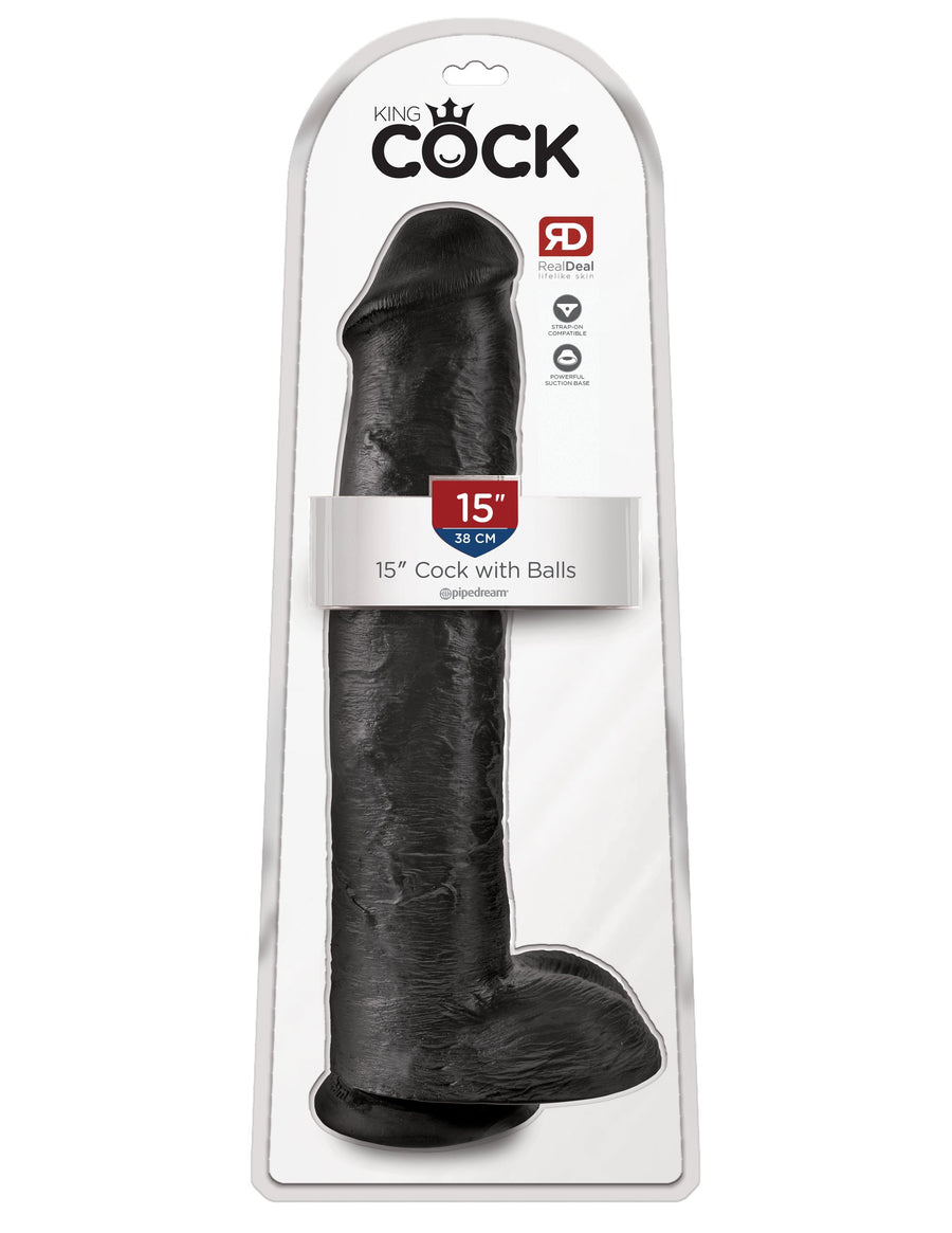King Cock 15" Cock with Balls - Black