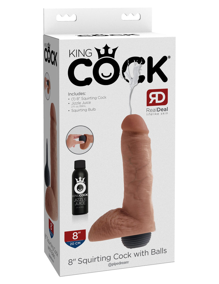 King Cock 8" Squirting Cock with Balls - Tan