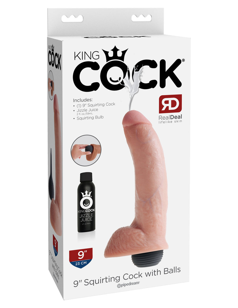 King Cock 9" Squirting Cock with Balls - Light