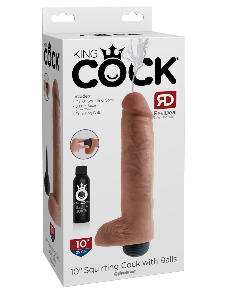 King Cock 10" Squirting Cock with Balls - Light