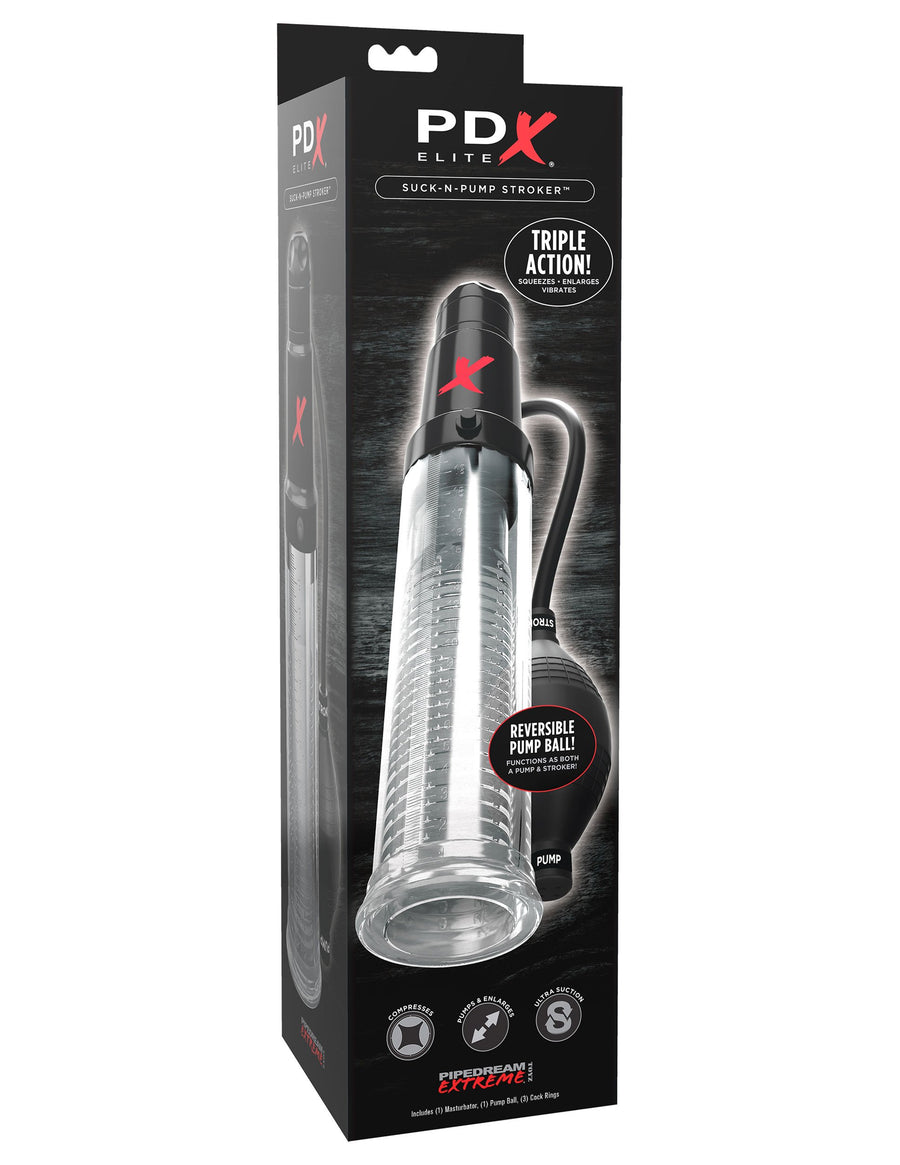 PDX Elite Suck-N-Pump Stroker - Clear/Black